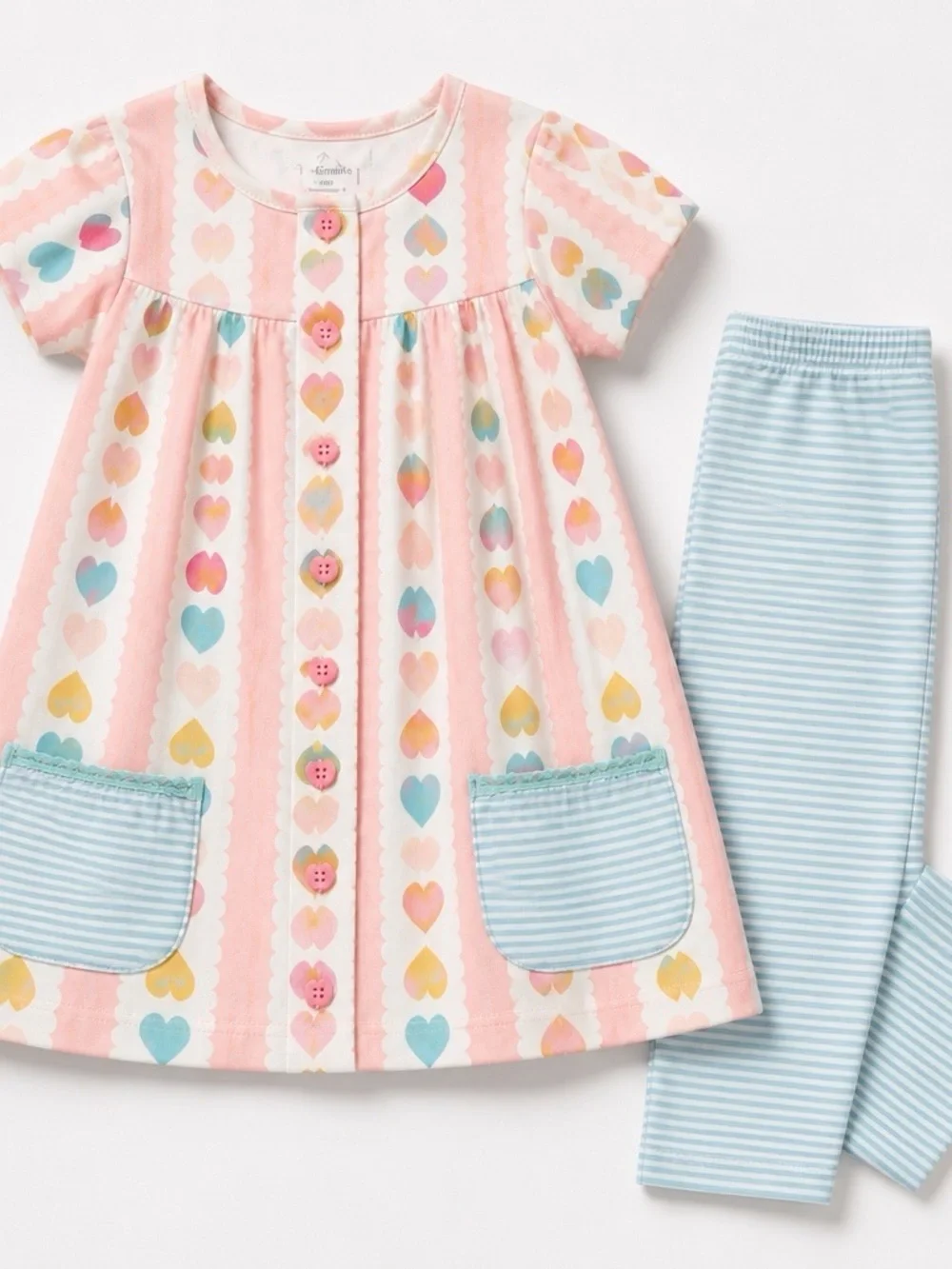 SweetHoney Girls' Pink Heart Print Tunic & Stripe Leggings Set Size 10 EUC